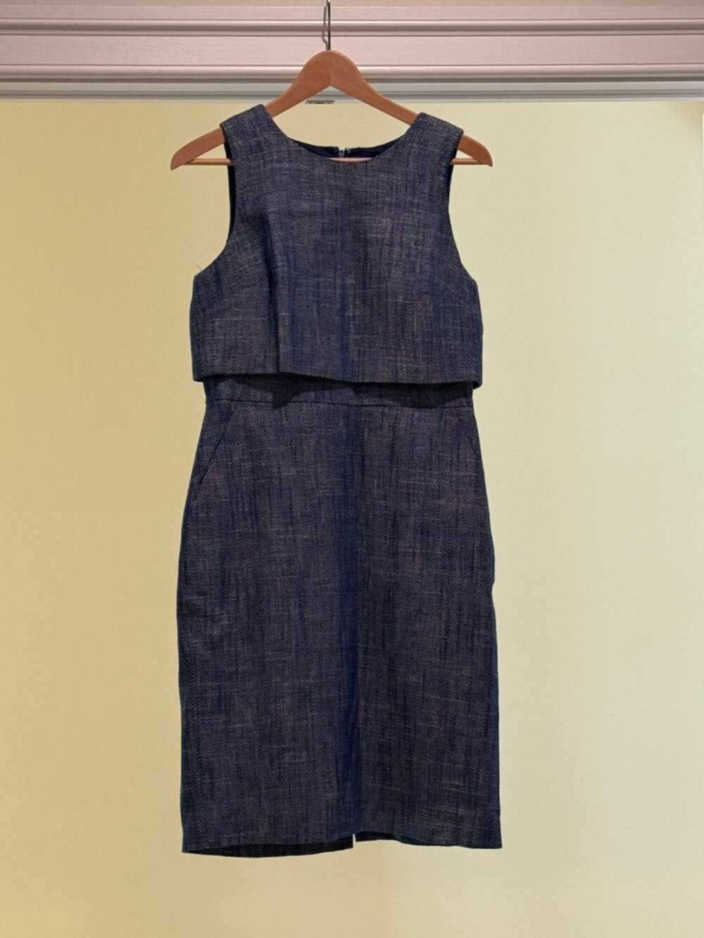 J.Crew Navy Herringbone Sleeveless Popover Dress Size 4